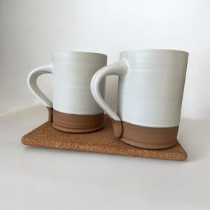 White and Brown Ceramic Pottery Mugs